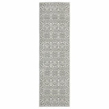 2' X 8' Grey And White Floral Power Loom Stain Resistant Runner Rug - Homeroots - Flyclothing LLC