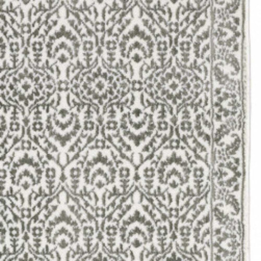 2' X 8' Grey And White Floral Power Loom Stain Resistant Runner Rug - Homeroots - Flyclothing LLC