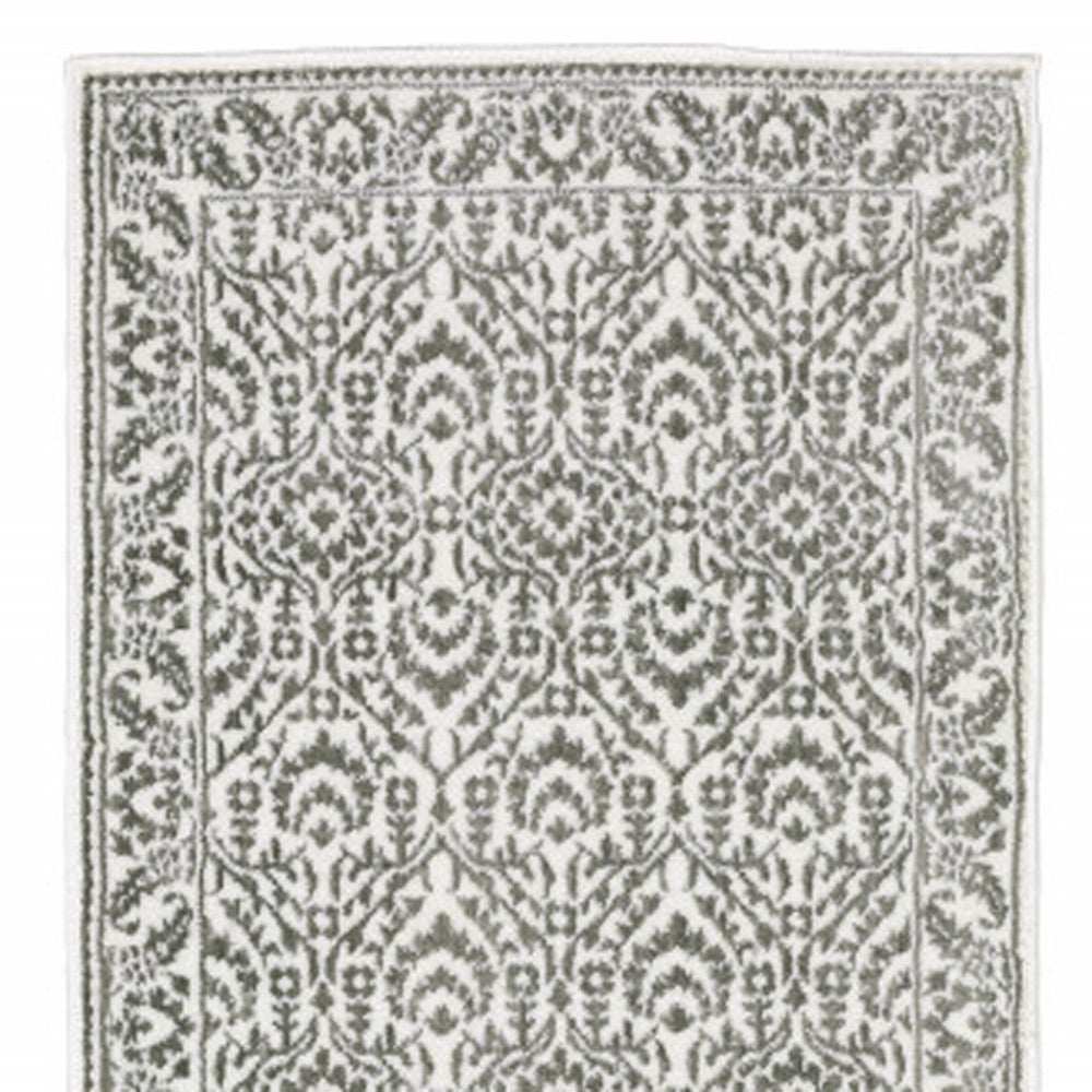 2' X 8' Grey And White Floral Power Loom Stain Resistant Runner Rug - Homeroots - Flyclothing LLC