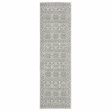 2' X 8' Grey And White Floral Power Loom Stain Resistant Runner Rug - Homeroots