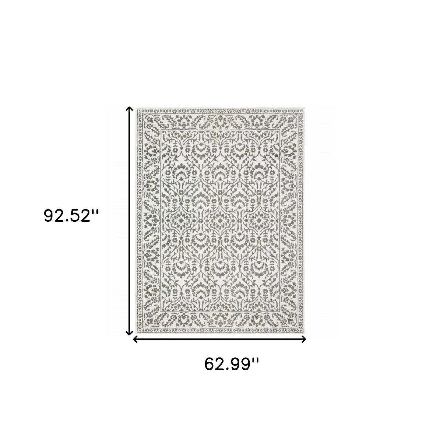 5' X 8' Grey And White Floral Power Loom Stain Resistant Area Rug - Homeroots - Flyclothing LLC