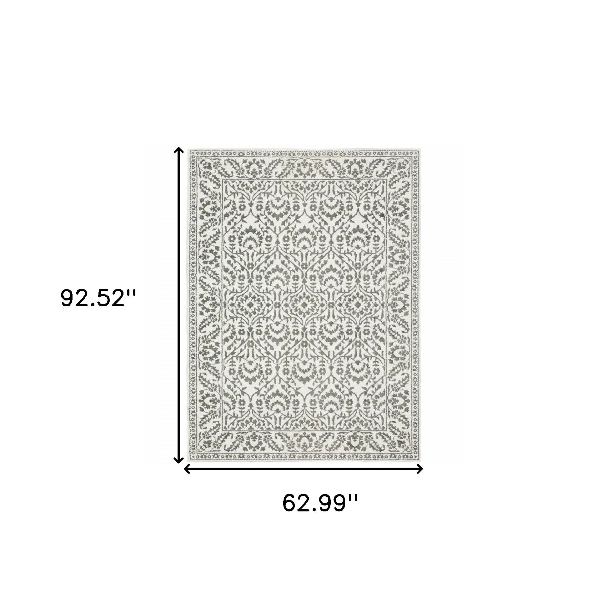 5' X 8' Grey And White Floral Power Loom Stain Resistant Area Rug - Homeroots - Flyclothing LLC