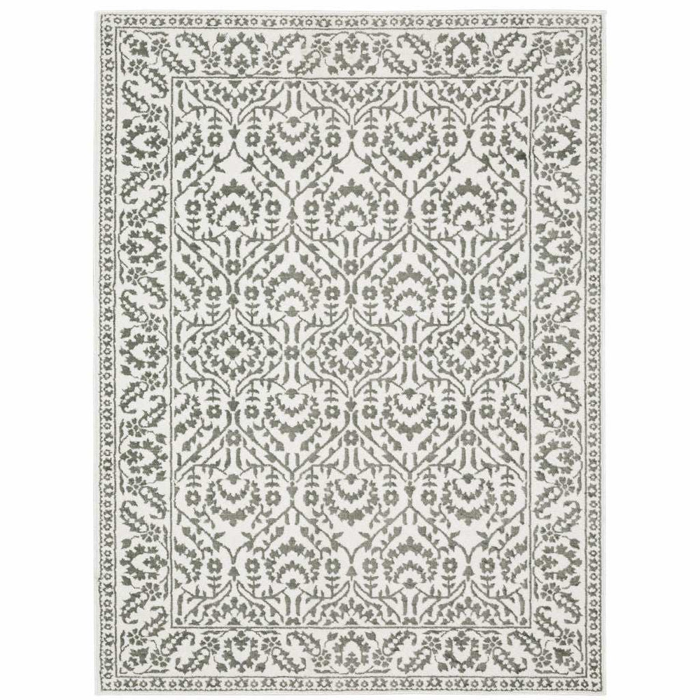 5' X 8' Grey And White Floral Power Loom Stain Resistant Area Rug - Homeroots - Flyclothing LLC