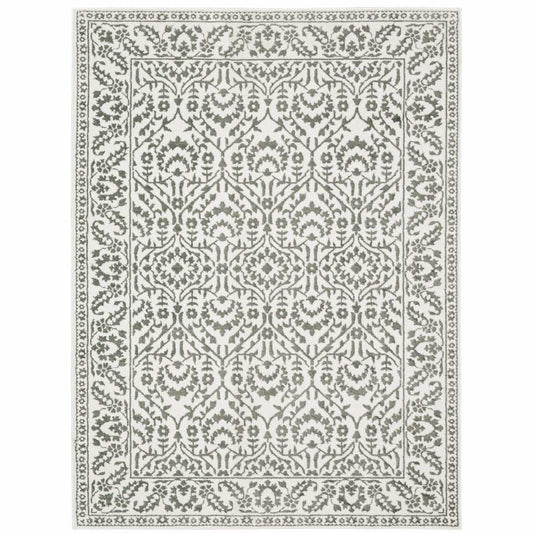 5' X 8' Grey And White Floral Power Loom Stain Resistant Area Rug - Homeroots - Flyclothing LLC
