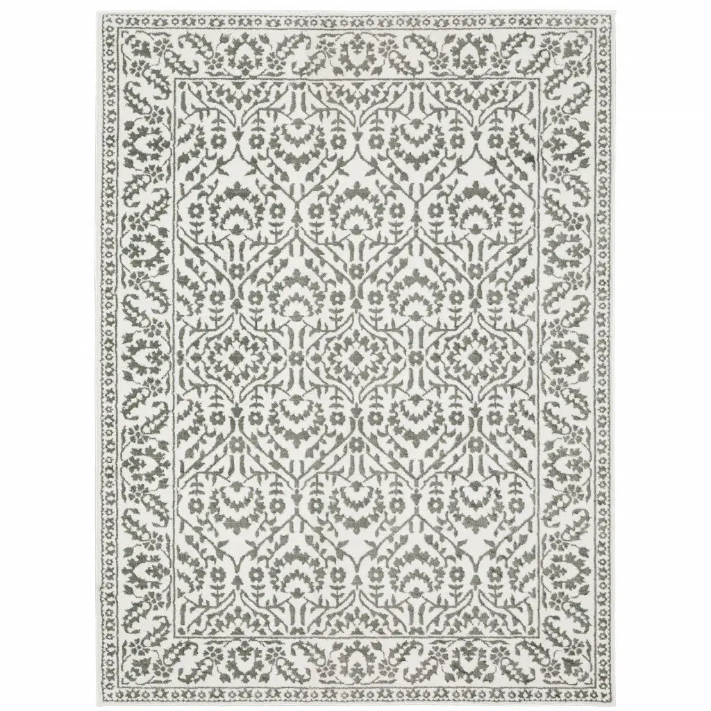 6' X 9' Grey And White Floral Power Loom Stain Resistant Area Rug - Homeroots - Flyclothing LLC