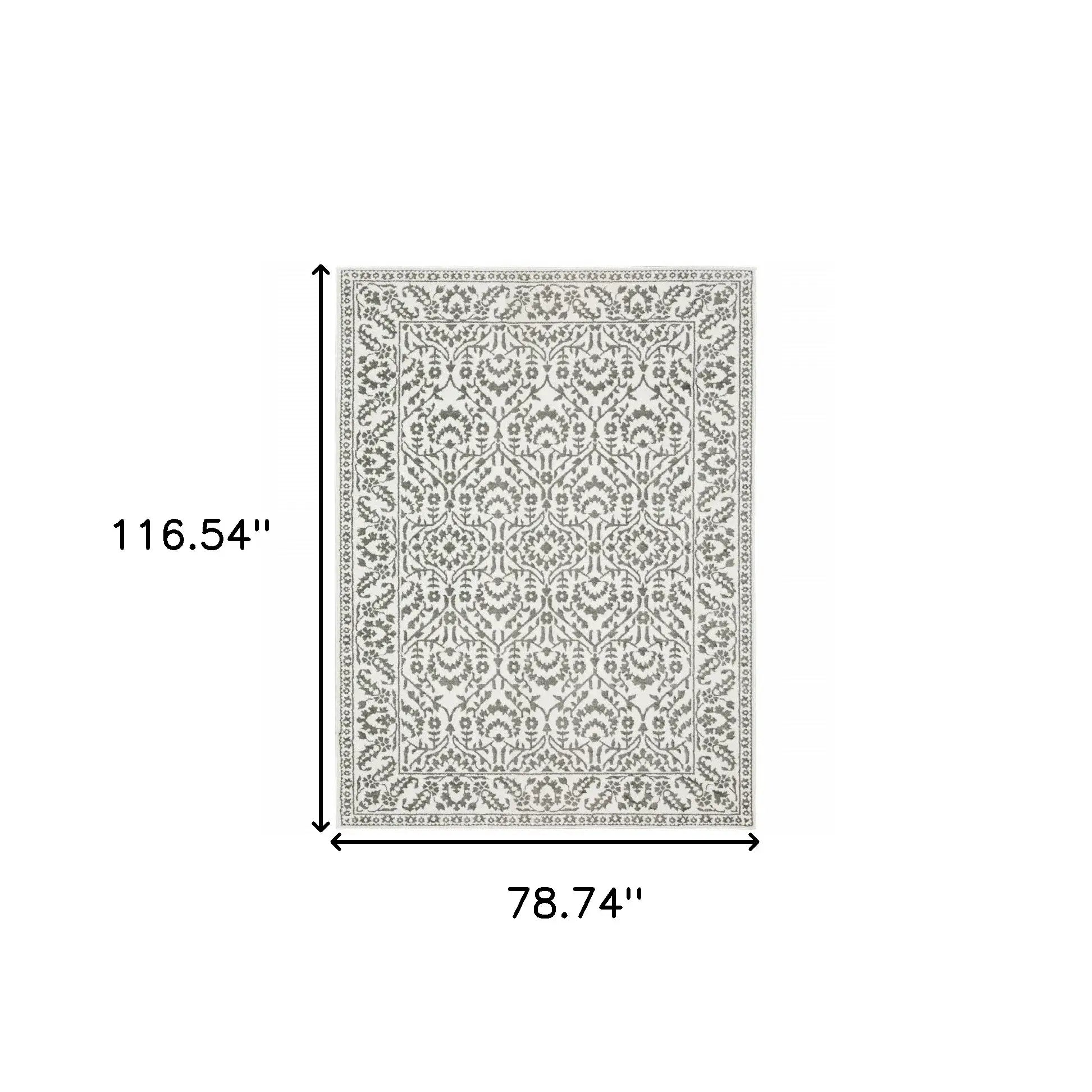 6' X 9' Grey And White Floral Power Loom Stain Resistant Area Rug - Homeroots - Flyclothing LLC