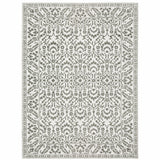 10' X 13' Grey And White Floral Power Loom Stain Resistant Area Rug
