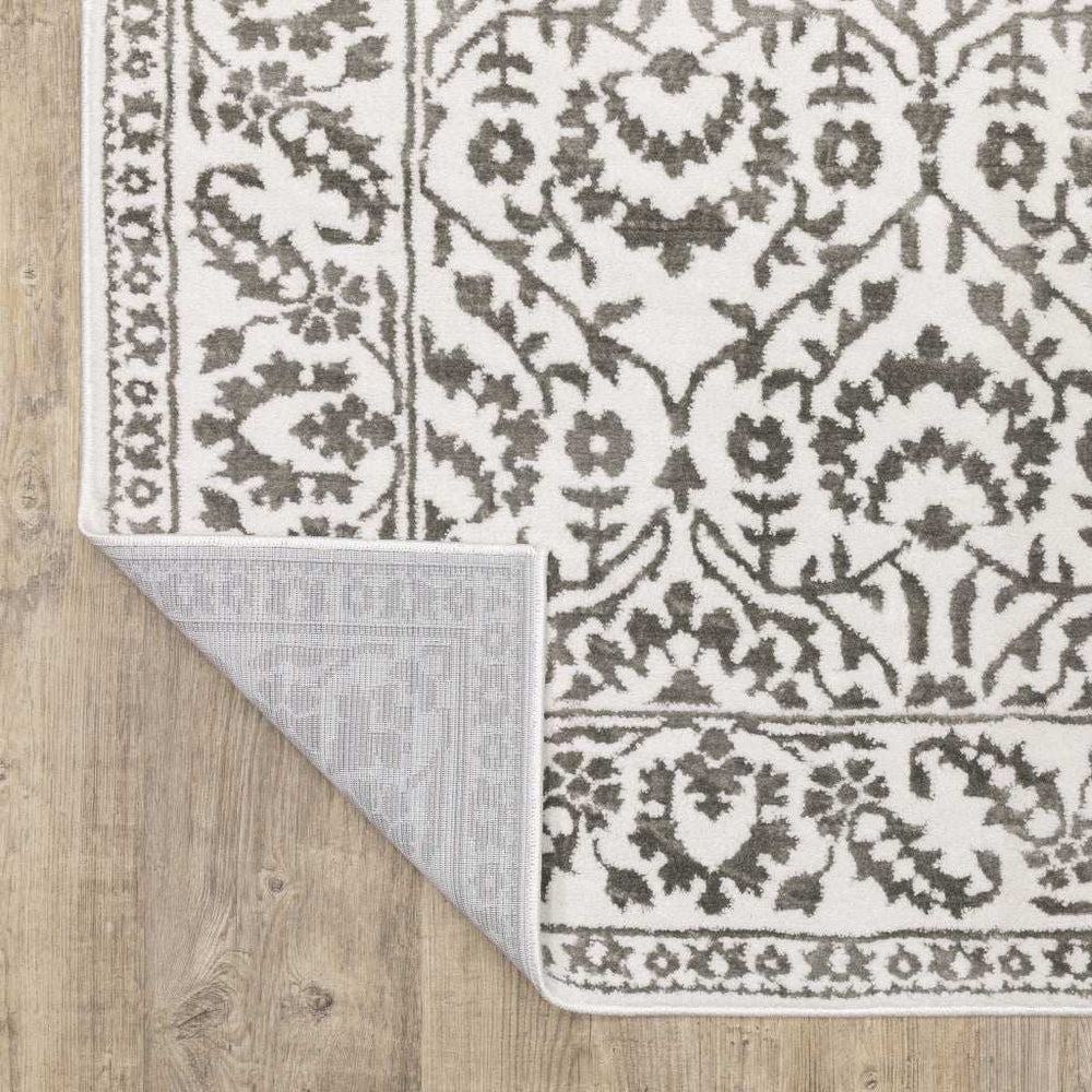 10' X 13' Grey And White Floral Power Loom Stain Resistant Area Rug - Homeroots - Flyclothing LLC