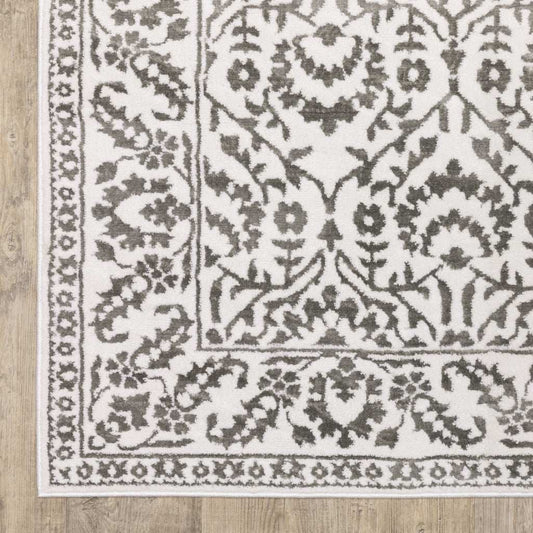 10' X 13' Grey And White Floral Power Loom Stain Resistant Area Rug - Homeroots - Flyclothing LLC