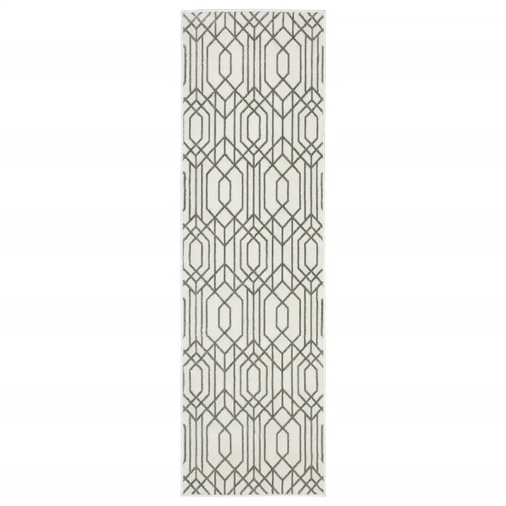 2' X 8' White And Grey Geometric Power Loom Stain Resistant Runner Rug - Homeroots - Flyclothing LLC