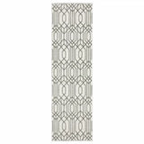 2' X 8' White And Grey Geometric Power Loom Stain Resistant Runner Rug - Homeroots - Flyclothing LLC