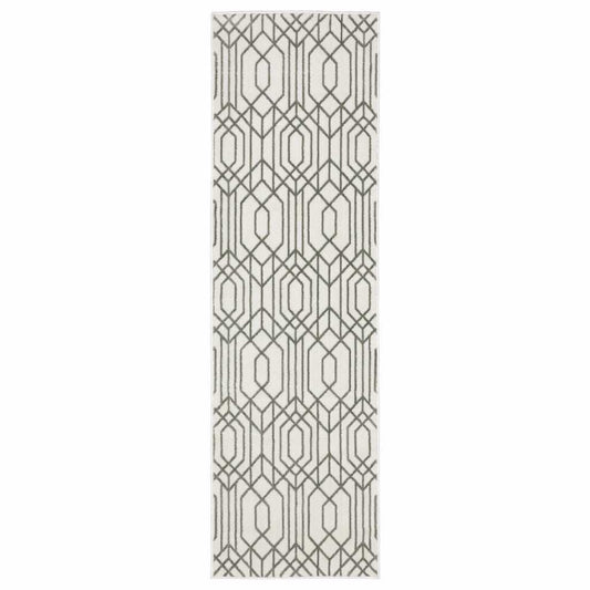 2' X 8' White And Grey Geometric Power Loom Stain Resistant Runner Rug - Homeroots - Flyclothing LLC