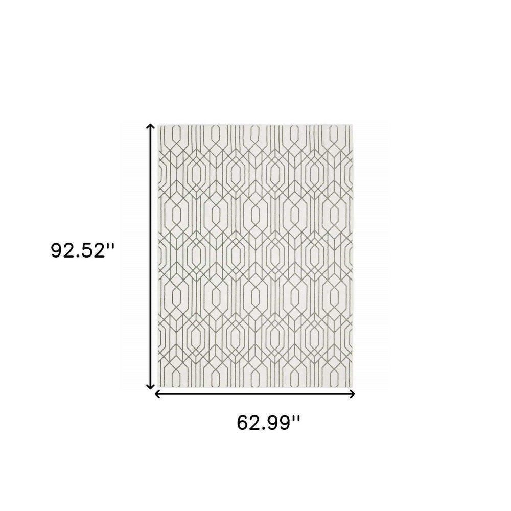 5' X 8' White And Grey Geometric Power Loom Stain Resistant Area Rug - Homeroots - Flyclothing LLC
