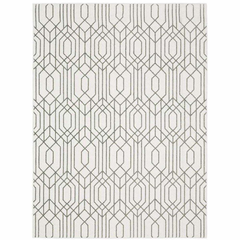 5' X 8' White And Grey Geometric Power Loom Stain Resistant Area Rug - Homeroots - Flyclothing LLC