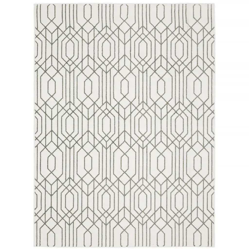 8' X 11' White And Grey Geometric Power Loom Stain Resistant Area Rug - Homeroots - Flyclothing LLC