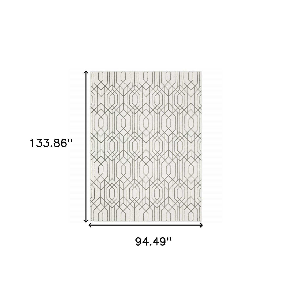 8' X 11' White And Grey Geometric Power Loom Stain Resistant Area Rug - Homeroots - Flyclothing LLC