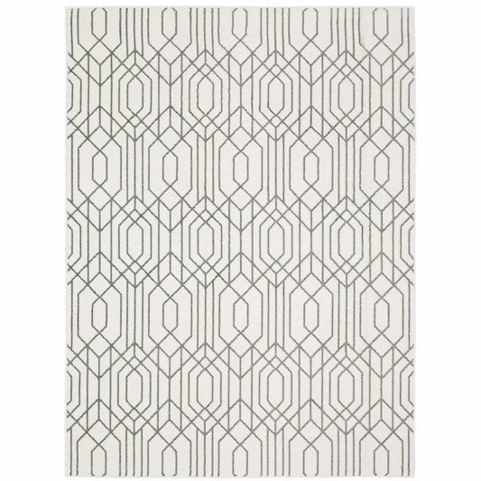8' X 11' White And Grey Geometric Power Loom Stain Resistant Area Rug - Homeroots - Flyclothing LLC
