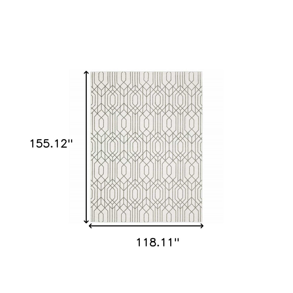 10' X 13' White And Grey Geometric Power Loom Stain Resistant Area Rug - Homeroots - Flyclothing LLC