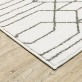 10' X 13' White And Grey Geometric Power Loom Stain Resistant Area Rug - Homeroots