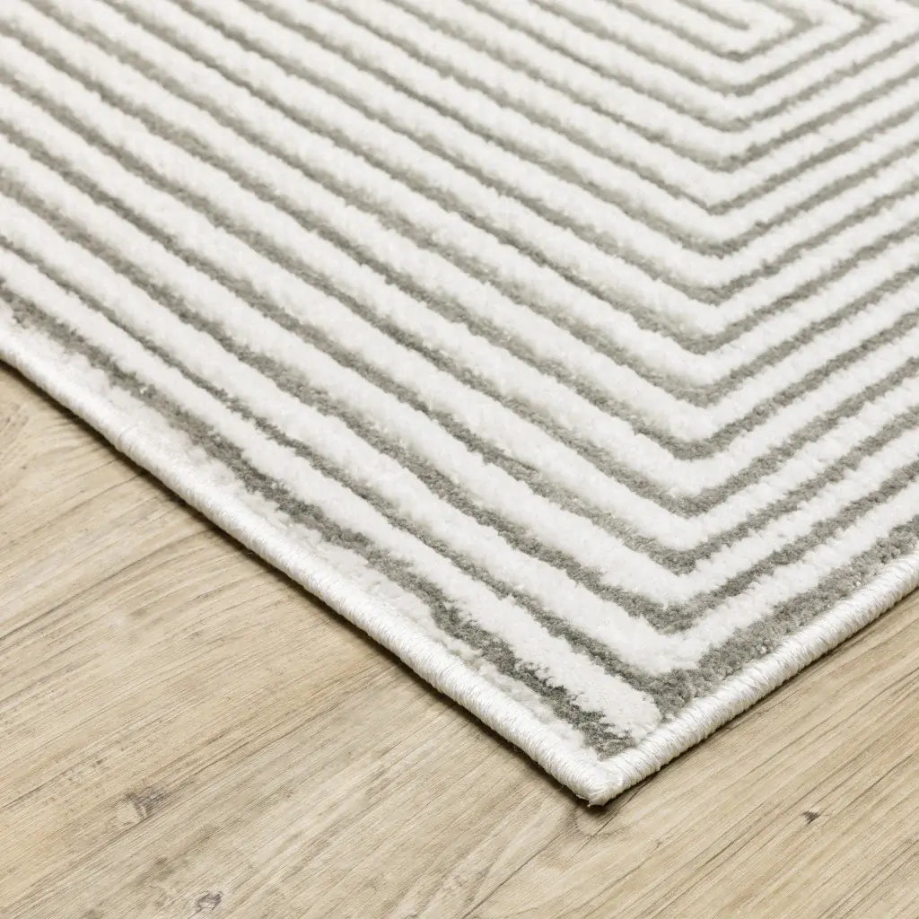2' X 8' Grey And White Geometric Power Loom Stain Resistant Runner Rug - Homeroots - Flyclothing LLC
