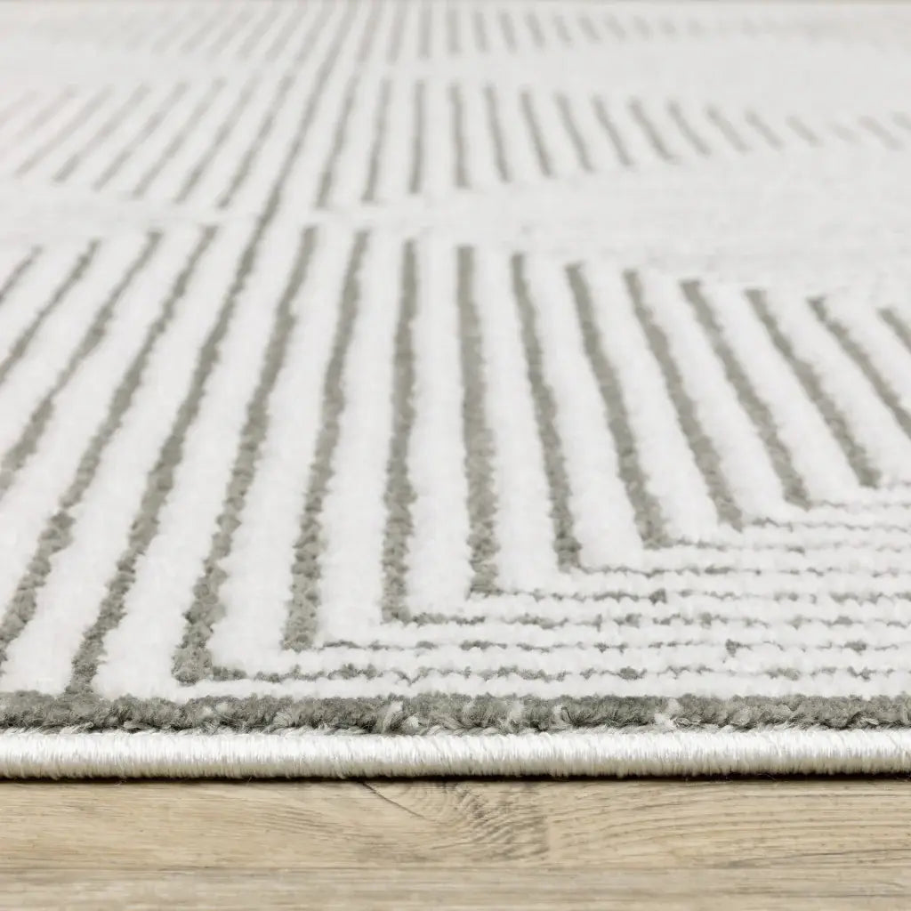 2' X 8' Grey And White Geometric Power Loom Stain Resistant Runner Rug - Homeroots - Flyclothing LLC