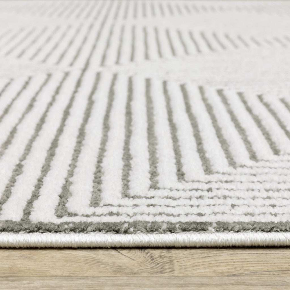 2' X 8' Grey And White Geometric Power Loom Stain Resistant Runner Rug - Homeroots - Flyclothing LLC