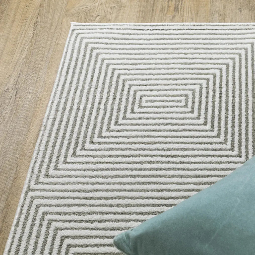 2' X 8' Grey And White Geometric Power Loom Stain Resistant Runner Rug - Homeroots - Flyclothing LLC