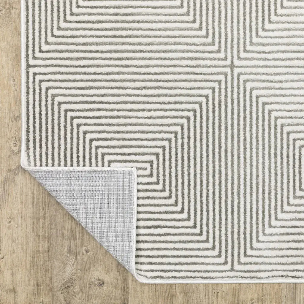 2' X 8' Grey And White Geometric Power Loom Stain Resistant Runner Rug - Homeroots - Flyclothing LLC