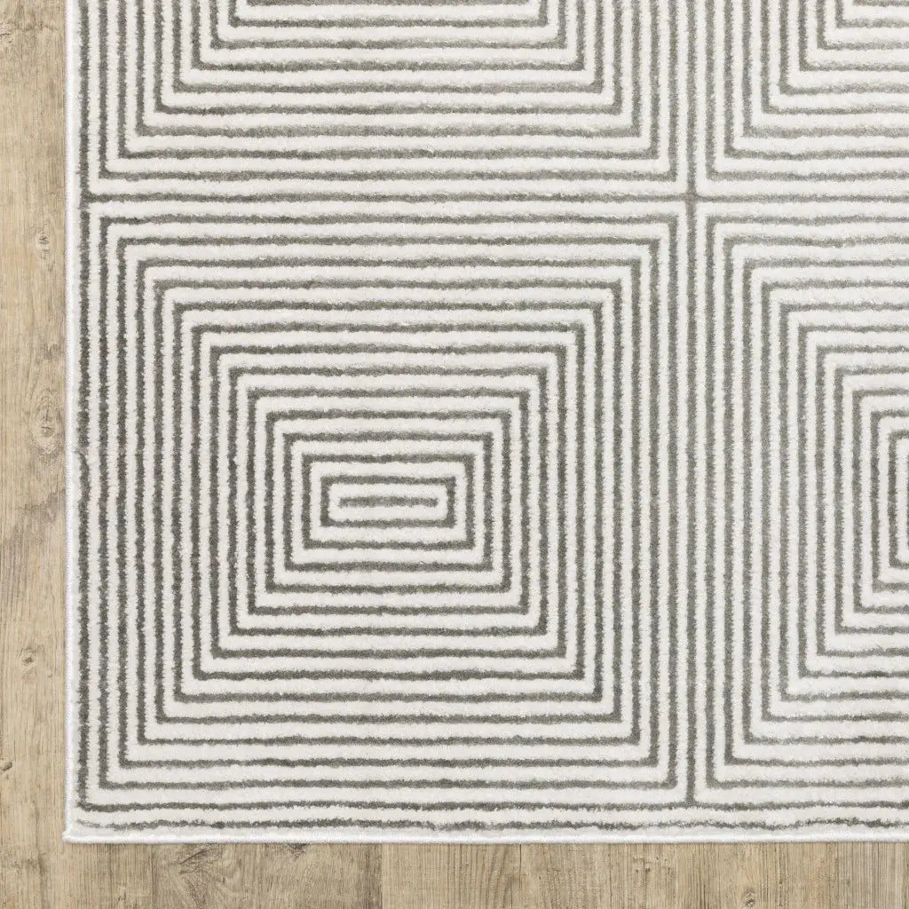 2' X 8' Grey And White Geometric Power Loom Stain Resistant Runner Rug - Homeroots - Flyclothing LLC