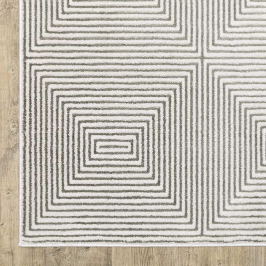 2' X 8' Grey And White Geometric Power Loom Stain Resistant Runner Rug - Homeroots - Flyclothing LLC