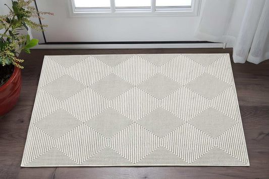 3' X 5' Grey And White Geometric Power Loom Stain Resistant Area Rug - Homeroots - Flyclothing LLC