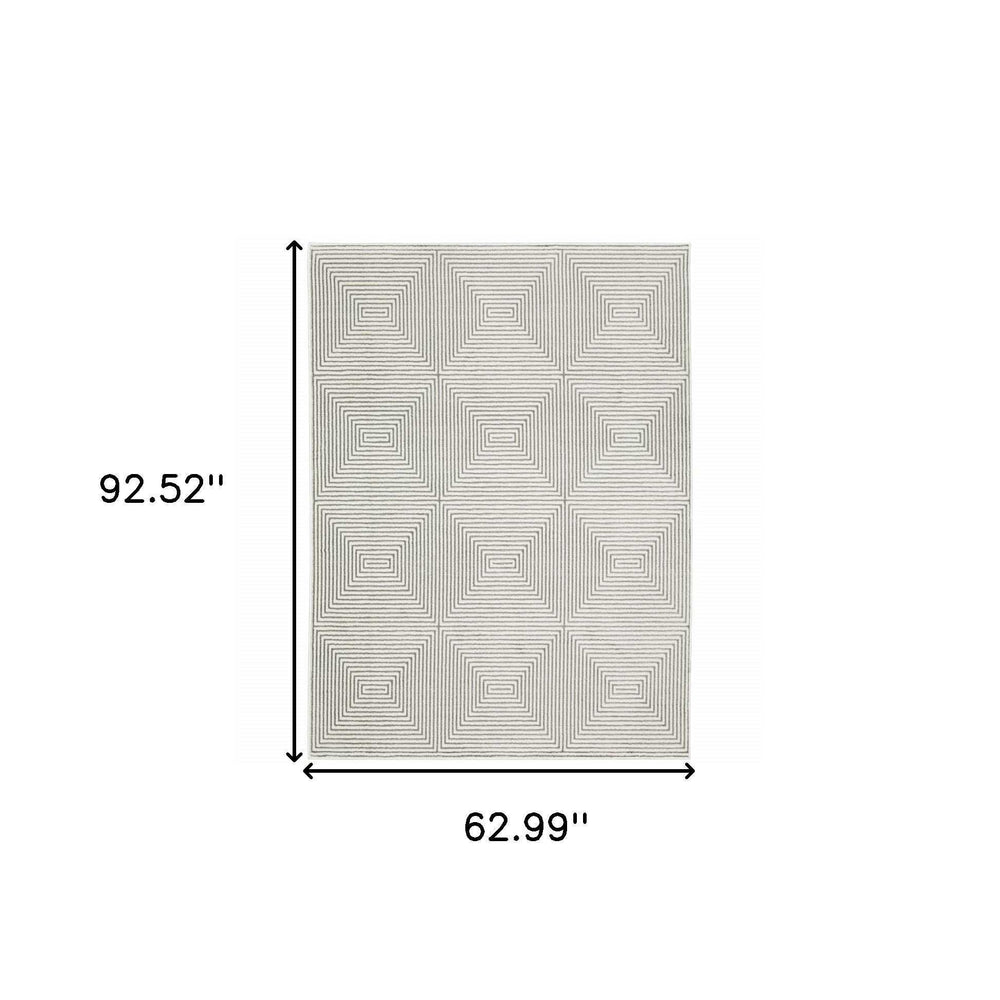 5' X 8' Grey And White Geometric Power Loom Stain Resistant Area Rug - Homeroots - Flyclothing LLC