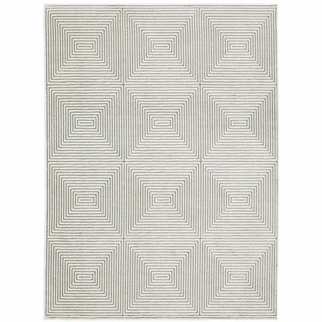 6' X 9' Grey And White Geometric Power Loom Stain Resistant Area Rug - Homeroots - Flyclothing LLC