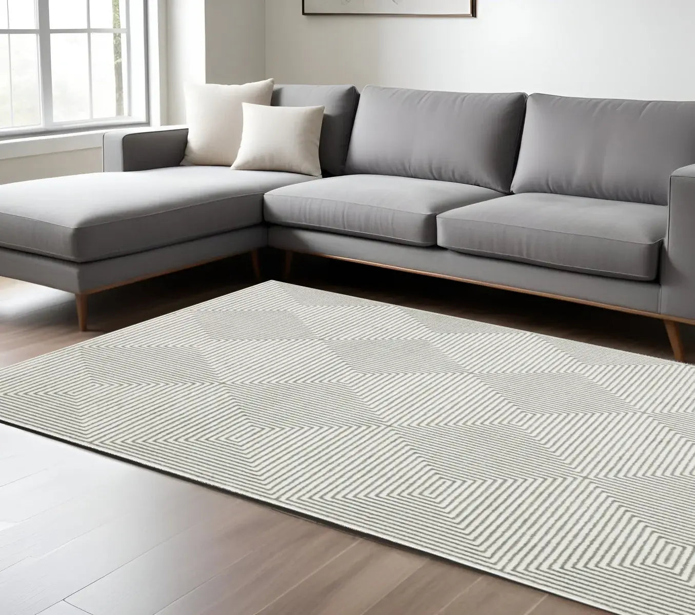 6' X 9' Grey And White Geometric Power Loom Stain Resistant Area Rug - Homeroots - Flyclothing LLC
