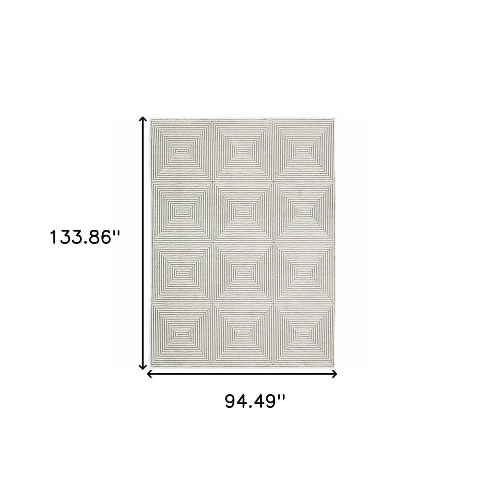 8' X 11' Grey And White Geometric Power Loom Stain Resistant Area Rug - Homeroots - Flyclothing LLC