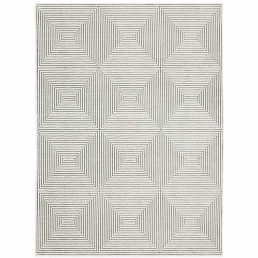 8' X 11' Grey And White Geometric Power Loom Stain Resistant Area Rug - Homeroots - Flyclothing LLC