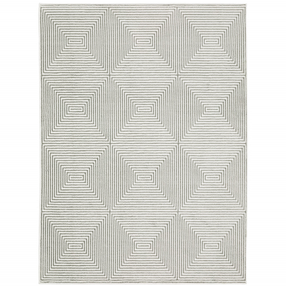 10' X 13' Grey And White Geometric Power Loom Stain Resistant Area Rug - Homeroots