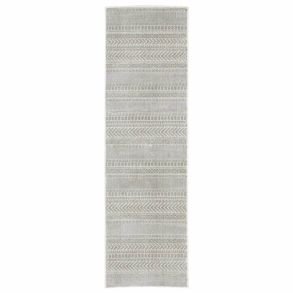 2' X 8' White And Grey Geometric Power Loom Stain Resistant Runner Rug - Homeroots - Flyclothing LLC