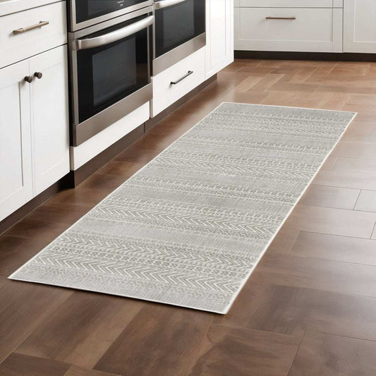 2' X 8' White And Grey Geometric Power Loom Stain Resistant Runner Rug - Homeroots - Flyclothing LLC
