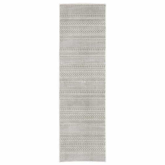 2' X 8' White And Grey Geometric Power Loom Stain Resistant Runner Rug - Homeroots - Flyclothing LLC