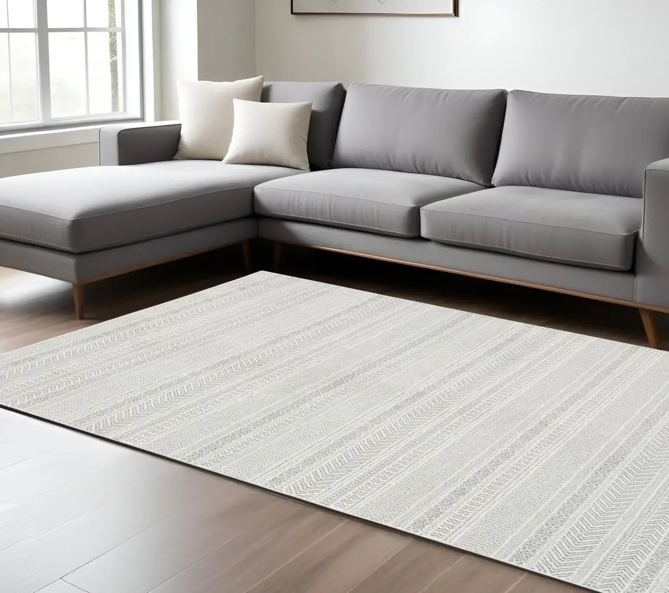 6' X 9' White And Grey Geometric Power Loom Stain Resistant Area Rug - Homeroots - Flyclothing LLC