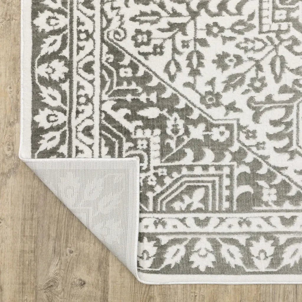2' X 8' Grey And White Oriental Power Loom Stain Resistant Runner Rug - Homeroots - Flyclothing LLC