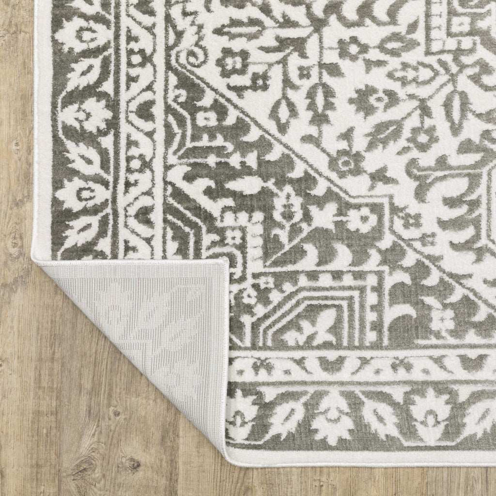 2' X 8' Grey And White Oriental Power Loom Stain Resistant Runner Rug - Homeroots - Flyclothing LLC