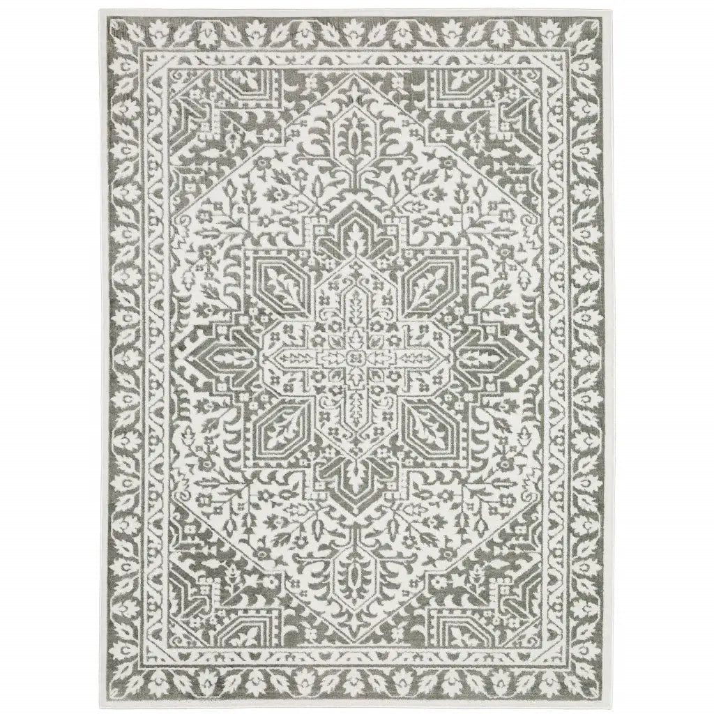 6' X 9' Grey And White Oriental Power Loom Stain Resistant Area Rug - Homeroots - Flyclothing LLC