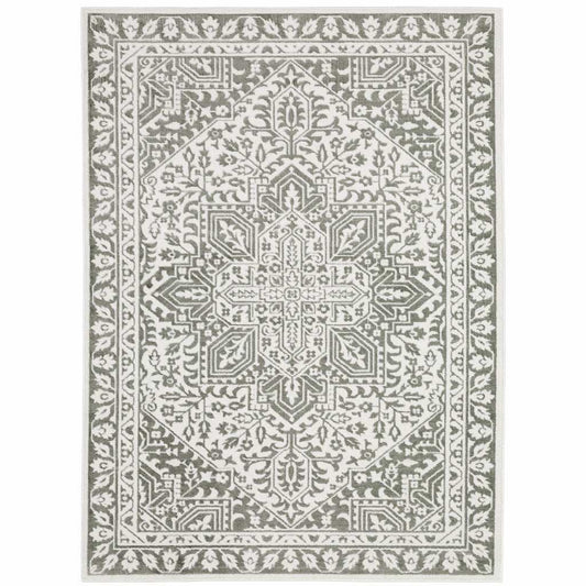 8' X 11' Grey And White Oriental Power Loom Stain Resistant Area Rug - Homeroots - Flyclothing LLC