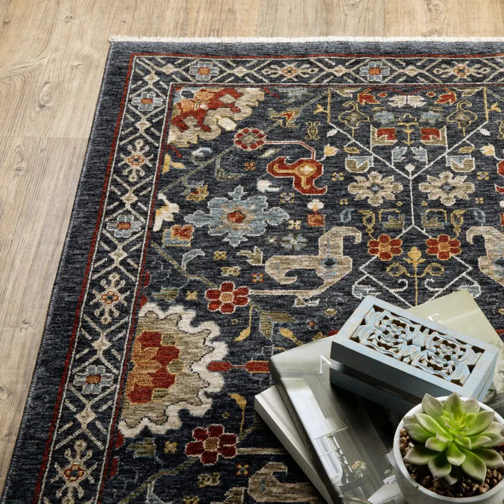 2' X 8' Blue And Ivory Oriental Power Loom Runner Rug With Fringe - Homeroots - Flyclothing LLC