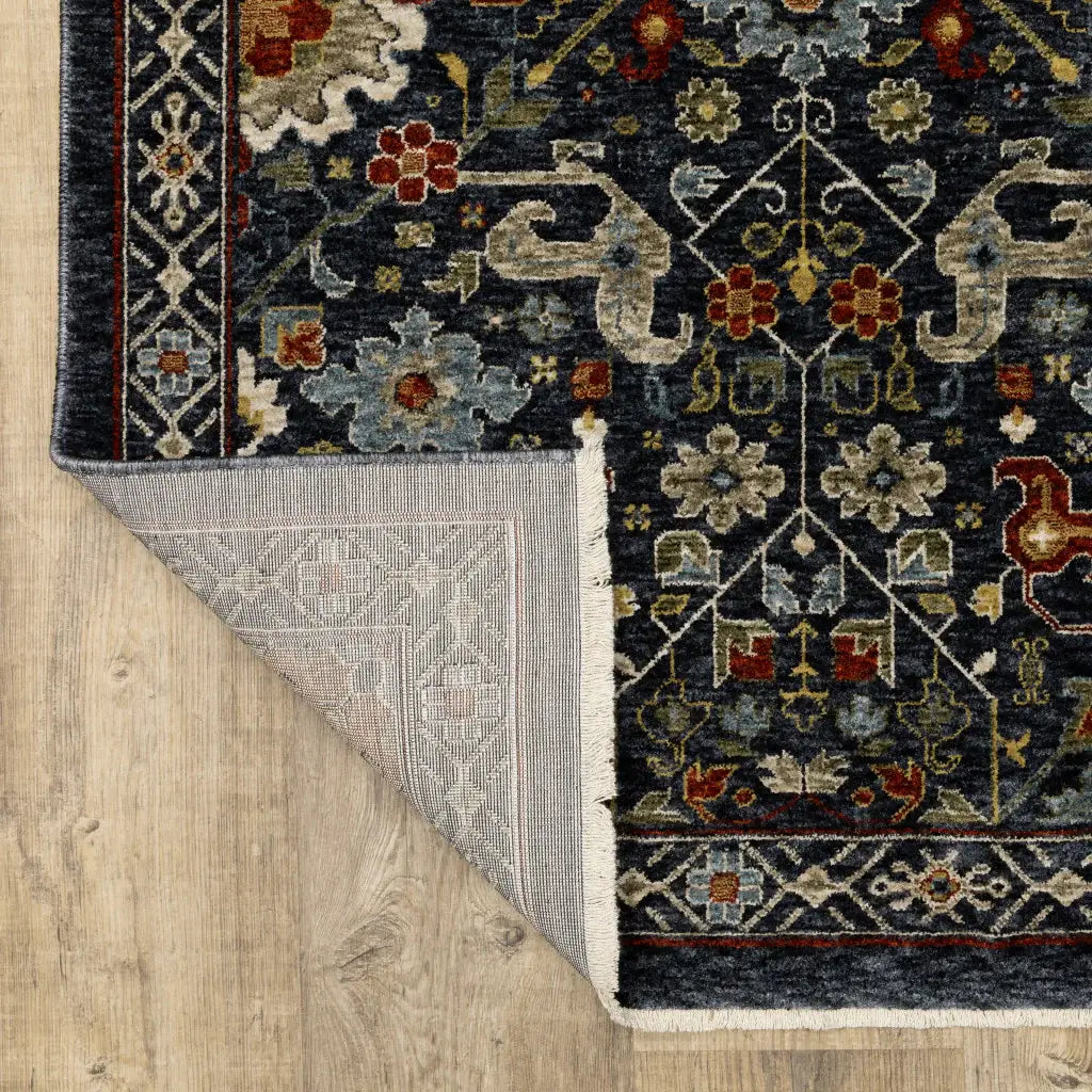 2' X 8' Blue And Ivory Oriental Power Loom Runner Rug With Fringe - Homeroots - Flyclothing LLC