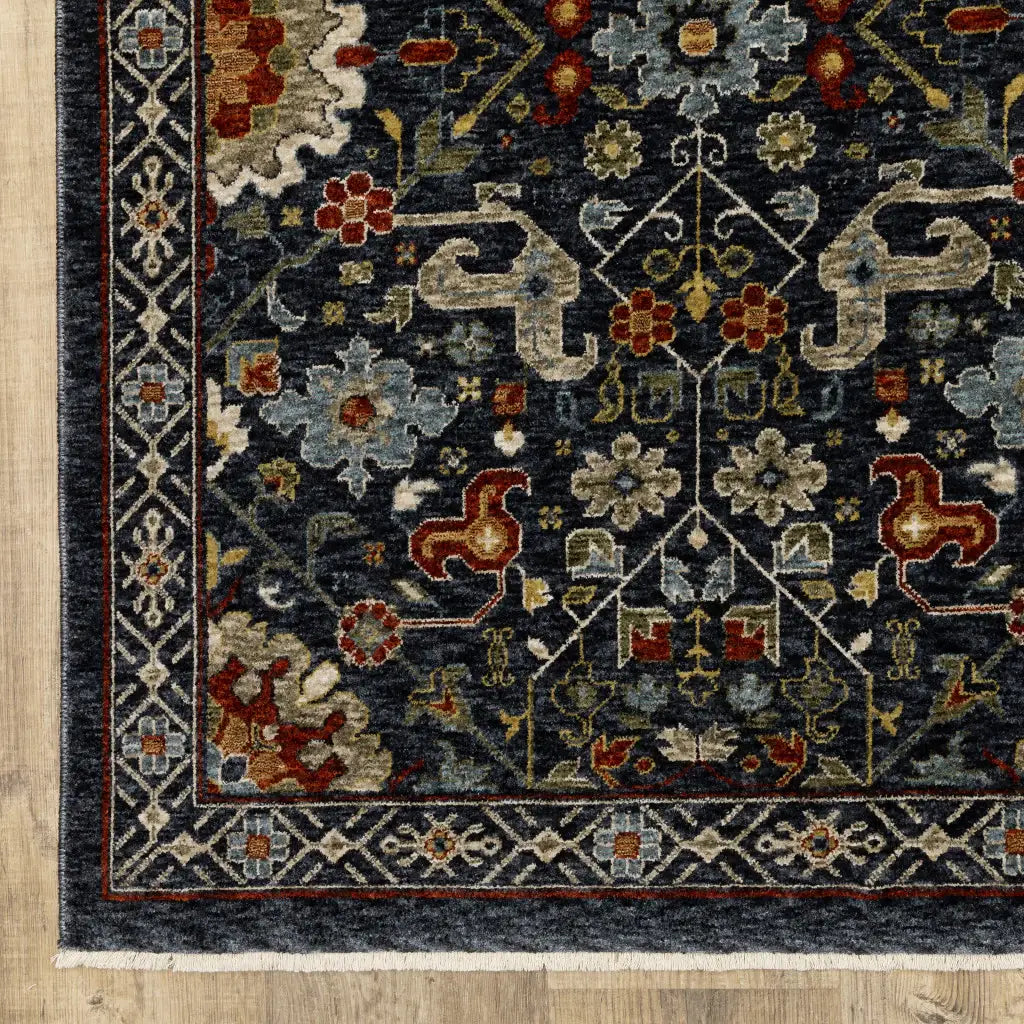 2' X 8' Blue And Ivory Oriental Power Loom Runner Rug With Fringe - Homeroots - Flyclothing LLC