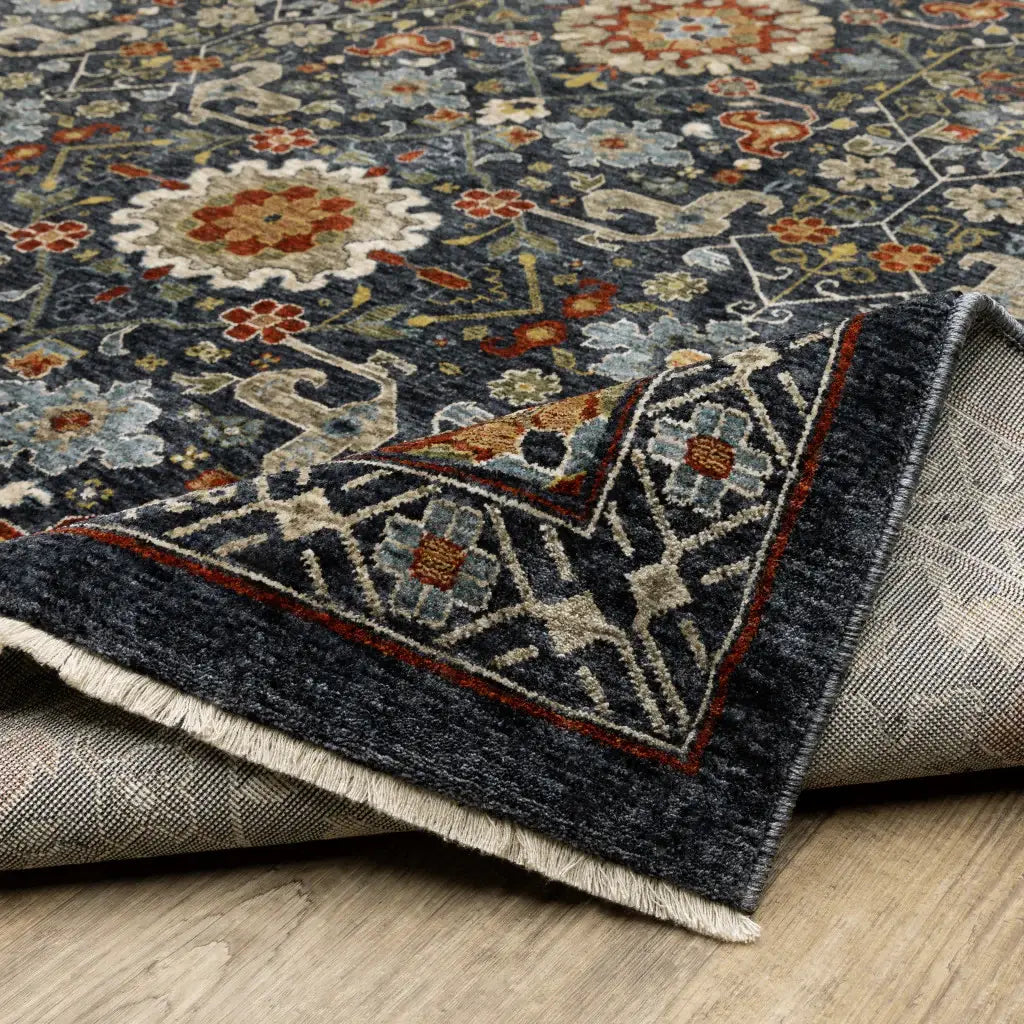 2' X 8' Blue And Ivory Oriental Power Loom Runner Rug With Fringe - Homeroots - Flyclothing LLC