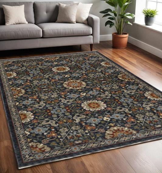 5' X 8' Blue Red Ivory And Gold Oriental Power Loom Stain Resistant Area Rug With Fringe - Homeroots - Flyclothing LLC